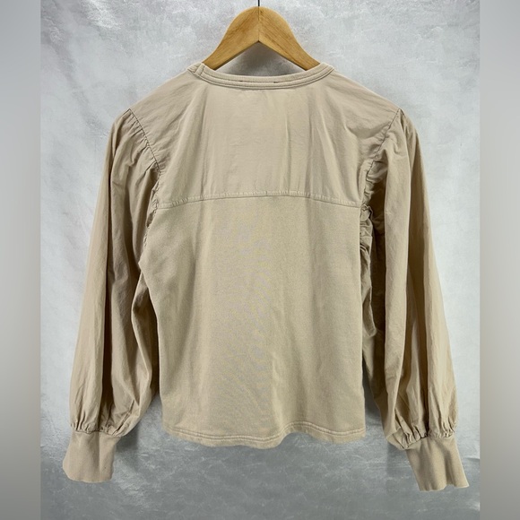 Zara Taupe Long Puff Sleeve Blouse Size Small - Picture 3 of 6